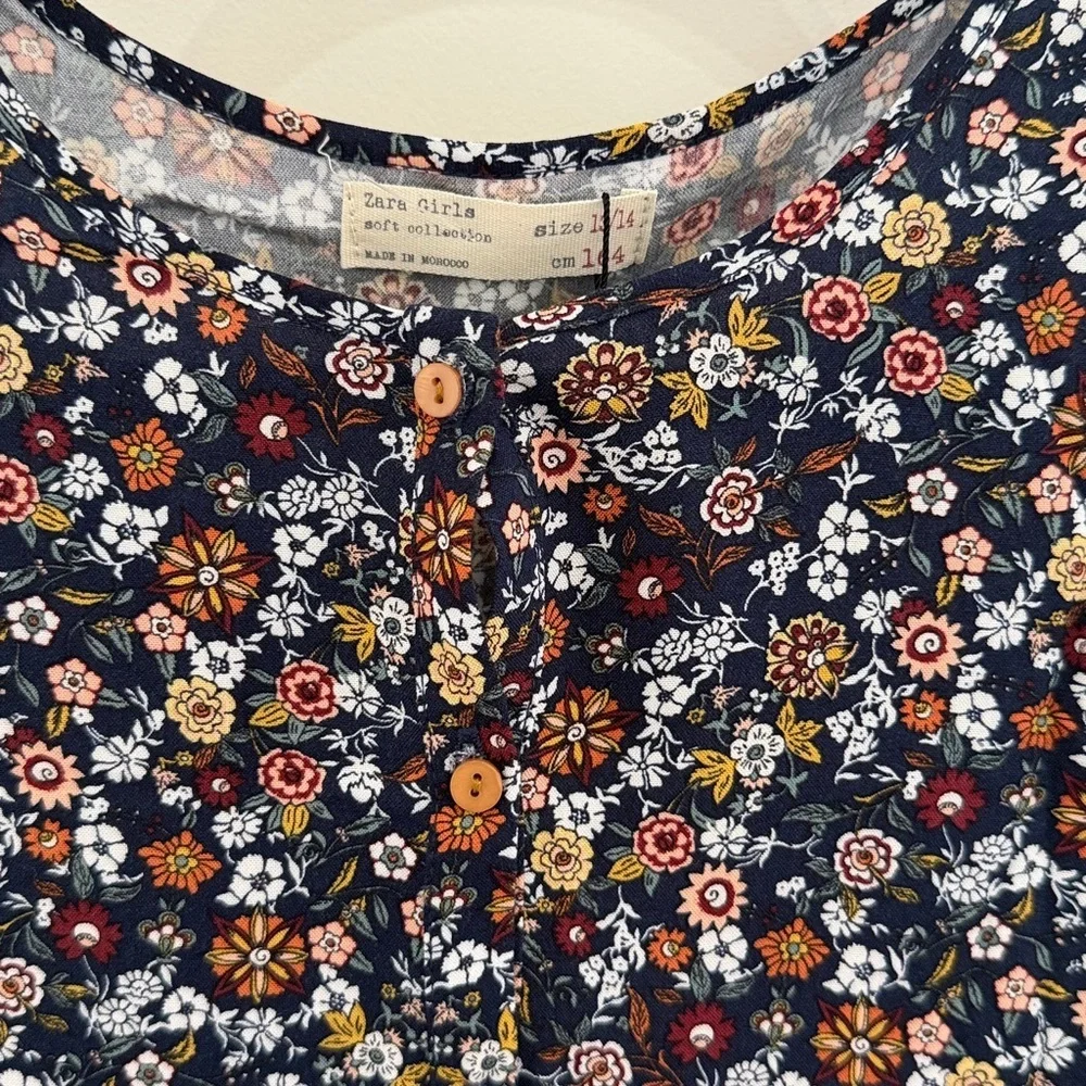 Zara Girls Navy Floral Button-Front Dress size 13/14